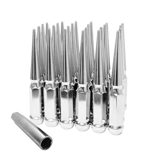 M14x2 Spike Lug Nuts with 1 Socket Key, Hunting Horse 24 Pack 6" Length Cone Bulge Seat Closed End M14X2 Chrome Lug Nuts