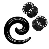 2 Strass Flesh Tunnel Strass + 1 Dehnspirale in schwarz