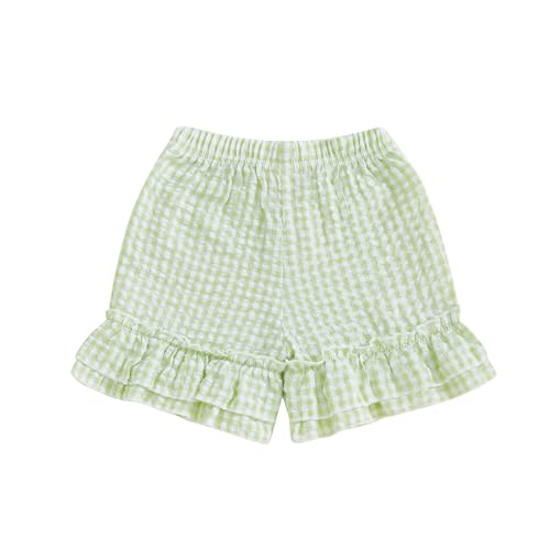 Toddler Baby Girl Plaid Shorts Summer Gingham Shorts Elastic Waist Ruffle Hem Loose Bottom Short Cute Clothes (A-Green, 5 Years)