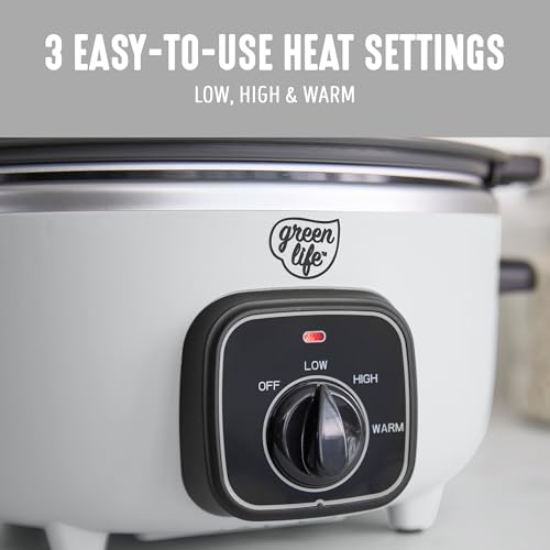 Image of GreenLife 3.5QT Slow Cooker, PFAS-Free Non-Toxic Ceramic Nonstick Removable Interior Bowl, Programmable, Keep Warm, Stovetop & Oven Safe Pot, Dishwasher Safe Crock & Glass Lid, White