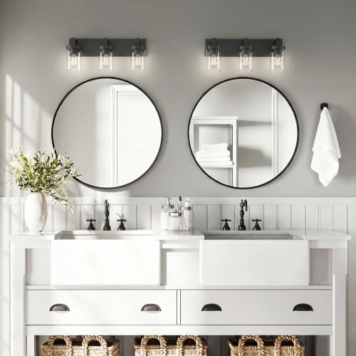 Image of Bathroom Vanity Light, 3 Light Matte Black Vanity Lights with Clear Glass Shade, 22in Modern Wall Sconces, Bathroom Lighting Fixtures Over Mirror