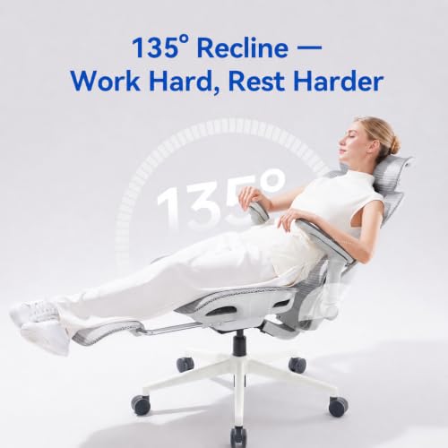 Image of SIHOO B300 PRO Ergonomic Office Chair with Footrest, Adjustable Mesh Desk Chair with 4-Directional Lumbar & Height-Adjustable Backrest, 6D Armrests, Swivel Computer Chair for Long Hours, White