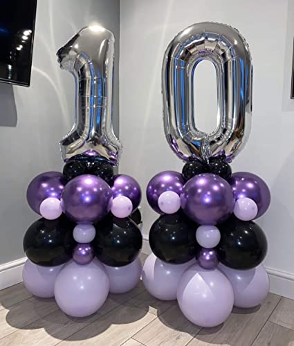 Image of 40 Inch Silver 10 Number Balloons Giant 10 Balloons Silver Birthday 10 Balloons 10th Birthday Anniversary Events Party Decorations Supplies
