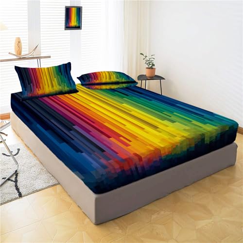Drap housse arc-en-ciel antidérapant pour grand matelas épais