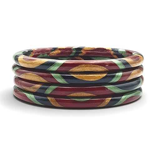Image of Rajasthani Traditional Lac Bangles Set, Handcrafted Multi-Color Pattern with Gold Accents, Jaipuri Lakh Chudi, Red, Maroon, Pink, Purple, Blue, Green, 4 Piece Set