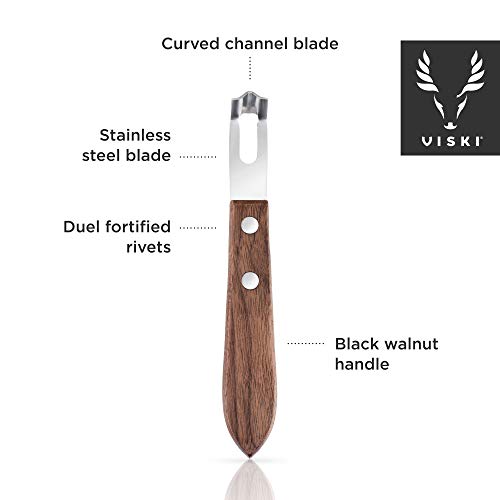 Image of Viski Channel Knife, Citrus Zester and Orange Peeler Tool, Walnut Wood and Stainless Steel Bar Tool for Cocktail Garnishes, Perfect for Home Bars, Craft Cocktails and Bartender Gifts, Set of 1