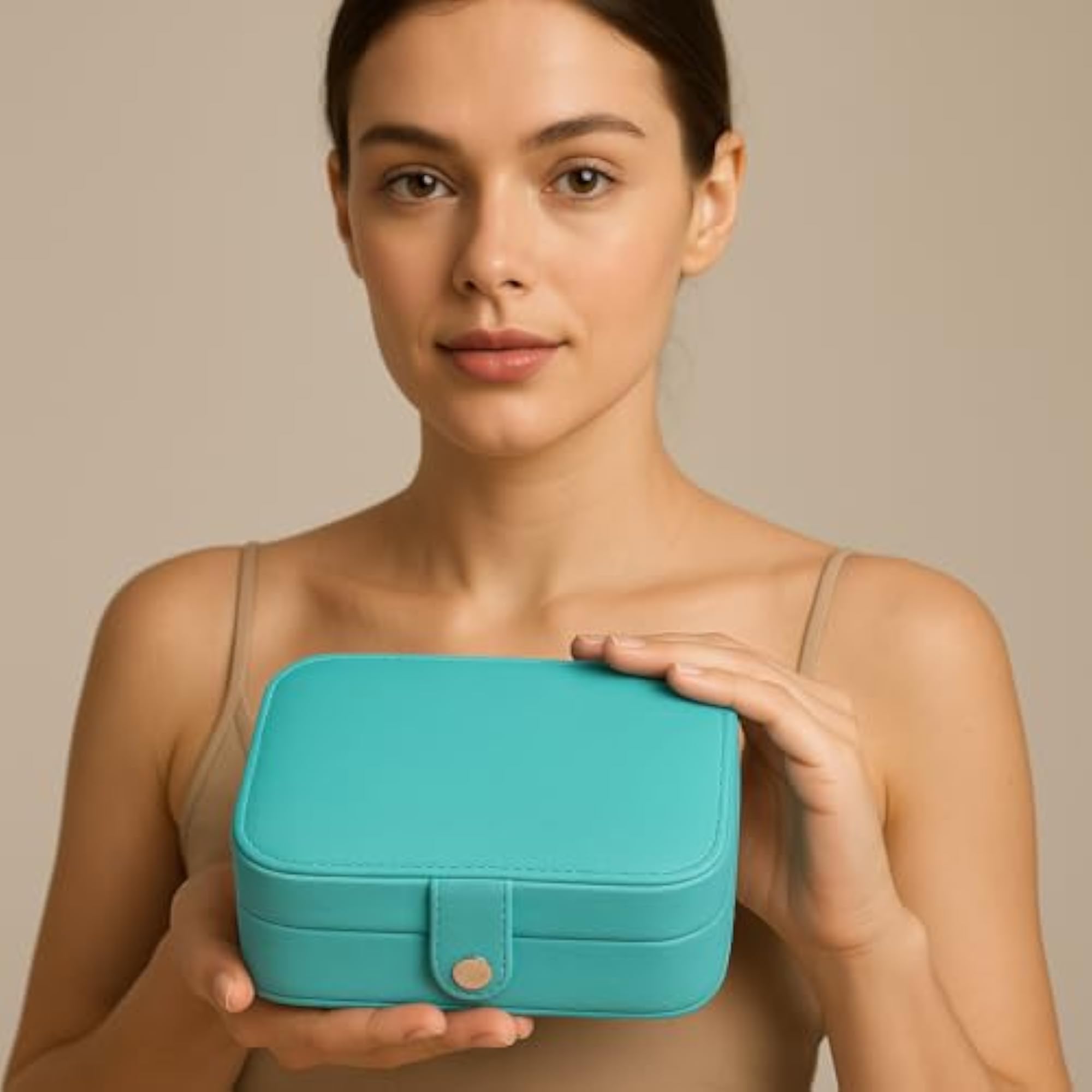 Portable Travel Jewellery Box, Light Blue Multi-Compartment Case