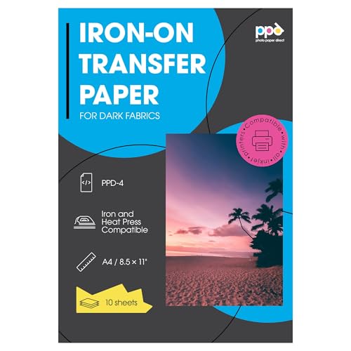 PPD Inkjet - A4 x 10 Hojas de Papel de Transferencia Térmica Premium para Camisetas y Tejidos Oscuros - Fácil de Usar - Para Impresión de Inyección de Tinta - PPD-4-10