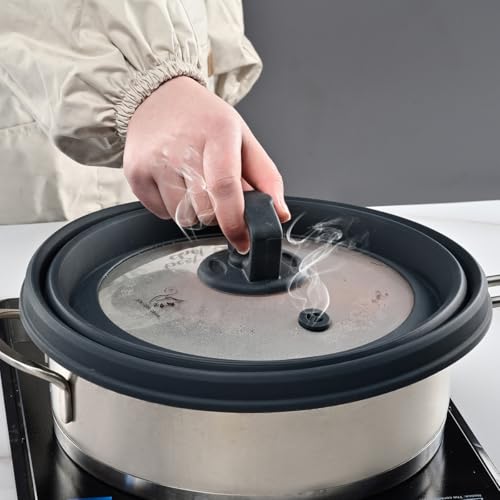 Microwave Splatter Cover Vented Glass Splatter Guard Lid with Collapsible Silicone for Food as Pot Cover Plate 10.8 inch for 6 7 8 9 10 inch Plate Bowl by GLOU-GLOU GOOSE GGG - Image 7