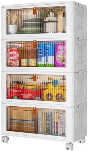 PurKeep Aufbewahrungsbox mit Deckel - 35L × 4 plastikbox mit deckel | Kisten Aufbewahrung mit Deckel, klappbox, Faltbare Aufbewahrungsbehälter für Haus und Büro, weiß, 4 Packungen