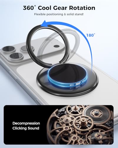 Image of SUPERONE Double-Sided MagSafe Phone Grip, Adjustable Magnetic Ring Stand | Removable Magsafe Accessories Phone Ring Holder and Kickstand, Compatible with iPhone 17-12 Series and MagSafe Case - Black