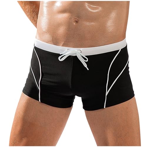 SMUXP Traje de baño para hombre, elásticos, ajustados, con bolsillos, pantalones cortos de playa transpirables con cintura ajustable, 2#Negro, L