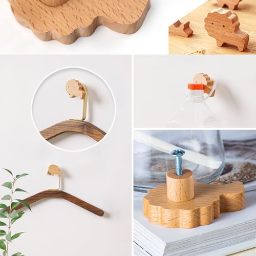 6 Stück Holz Tier Schrankknöpfe, Holzknäufe mit Tiermotiven, Holzgriffe für Schränke, Tierform Möbelknöpfe Kinder mit Schrauben, Knauf für Kinderschrank, Möbelknopf für Schubladen, Kommode, Löwen
