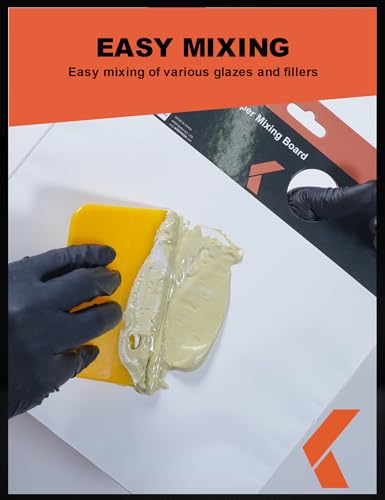 Image of KREFINISH Body Filler Spreaders (Pack of 100) - 6 inch Yellow Reusable Plastic Spreader for Automotive Fillers, Putties, Glazes, Caulks and Paint