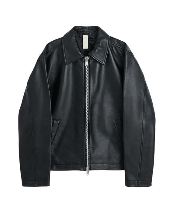 Black Leather Jacket for Men | Crop Fit Racing Sports Bomber Jacket | Collared Zip-Up Classic Style | Regular Fit Jacket for Casual & Bikerwear-picture-25