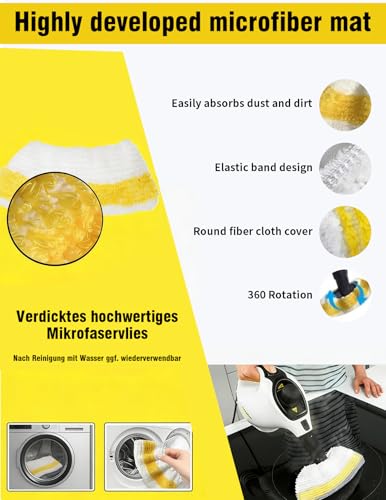 9 Stück für Kärcher Dampfreiniger Zubehör SC1 SC2 SC3 SC4 SC5, Rundbürste, Flachbürste, Gebogene Düse, Hand-Dampfbürste, Reinigungstuch-Bezug für Kärcher Dampfreiniger (9 Stück)