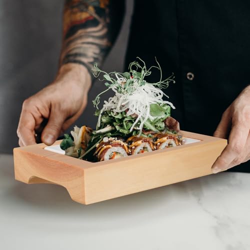 Plato rectangular para sushi artesanal con base de madera miniatura 5