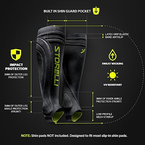 Storelli BodyShield Leg Guards, Premium Compression Shin Guard Sleeves for Soccer Players, Impact Protection, UV-Resistant, Sweat-Wicking, Unisex, 1 Pair, White, Youth Large