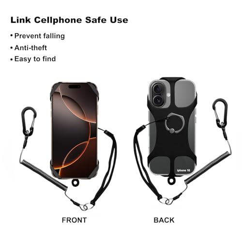 TOOLIN Phone Coiled Lanyard,Universal Protector Phone Leash with Silicone holder,Fit Outdoor/Hiking/Climbing/Fishing/KayakTether, SmartPhone Tether (Black) - image 3