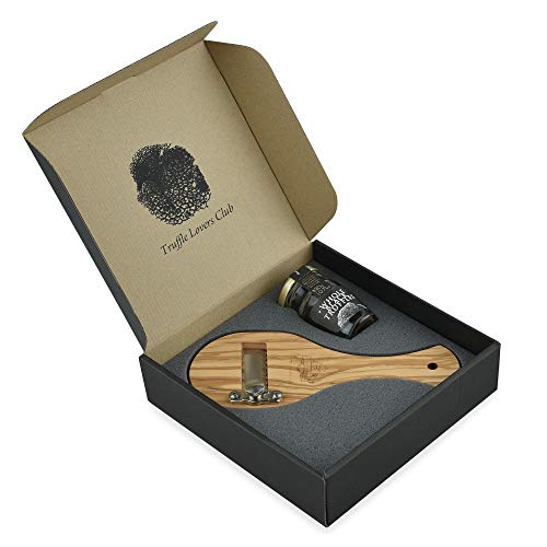 InterGourmandise - Cortador de trufas, madera de olivo con trufa negra entera en caja de regalo