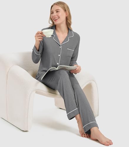 Image of WiWi Viscose from Bamboo Women's Pajamas Set Super Soft Button Down Top and Pants Sleepwear Cooling Pjs S-3X