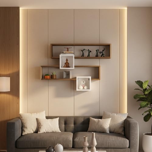 Image of Clay Multipurpose Modular Wall Racks /Shelves /Organiser /Decor Particle Board Wall Shelf (Number of Shelves - 4, Beige, White)