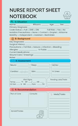 Nurse Report Sheet Notebook - Pocket Size: SBAR Templates & Brain Sheets for ICU, Med-Surg, and Nursing Students | Multiple Patient Handoff Organizer