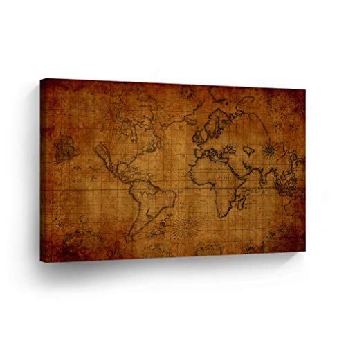 Smile Art Design Old World Map Vintage Testament Decorative Canvas Print Antique Picture Decorative Art Modern Wall Decor Artwork Living Room Office - Handmade in the USA - Ready to Hang 30x40