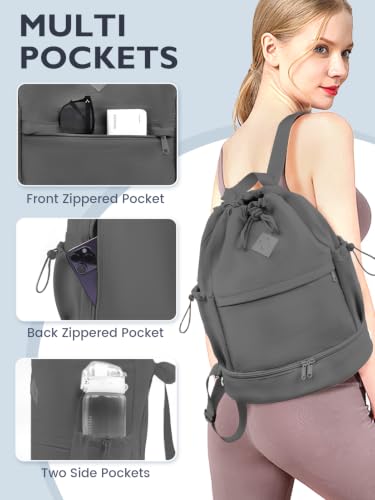 Image of RHDZO Drawstring Gym Backpack with Shoe Compartment & Wet Pocket, Dark Gray