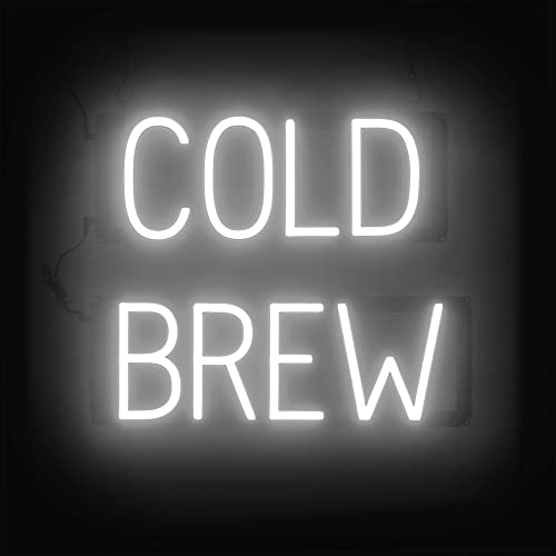 Image of SpellBrite LED Neon COLD BREW Sign for Business - White, 18 inch x 15 inch | Ultra-Bright Click-Together Signage for Cafes, with Visibility from 500 Feet - 8 Animations, 6 Brightness Settings