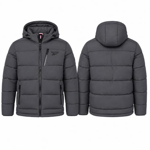 Image of Reebok Mens Quilted Puffer Jacket, Weather Resistant Hooded Winter Coat
