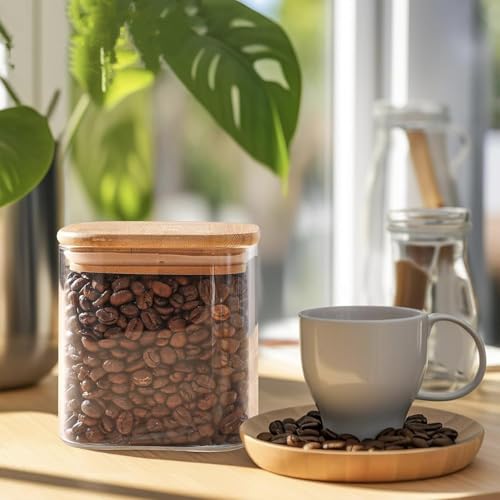 Image of MARTVIA Glass Food Storage Jars with Bamboo Lids 750ml Set of 6, Wide Mouth Lid Jar for Home Kitchen,Flour, Sugar, Coffee, Pasta, Oats, Grains, Cookies, Snacks (Sqaure 750 ML, SET OF 6)
