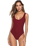 Aibrou Bodies Mujer Fiesta Top  sin Mangas Mono Kini Tanga Camisetas de Tirantes Sexy (Vino Tinto, XL)