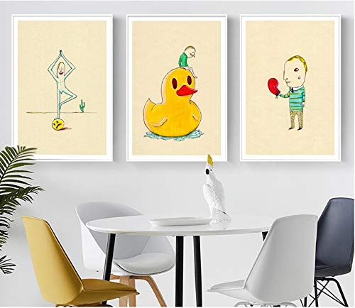 Peinture affiche mur canard jaune sans cadre pour déco salon