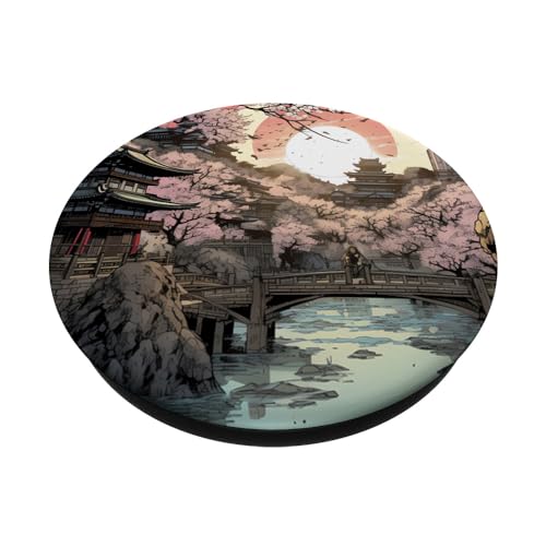 Tranquil Arboreal Reverie A Blossom-Adorned Comic Tale PopSockets Swappable PopGrip, Black - Image 2