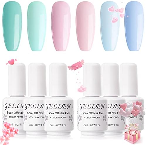 GELLEN Gel Nail Polish Kit- 6 Colors Fresh Summer Series Mint Pink Blue Tones, Pastel Gel Polish - Trendy Nail Art Designs Home/Salon Gel Manicure