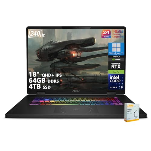 Image of msi Crosshair 18 HX AI Gaming Laptop | 18 inch QHD+ IPS 240Hz | Intel Core Ultra 9 275HX | 64GB DDR5 4TB SSD | GeForce RTX 5070 (Up to 798 AI Tops) | RGB Backlit Thunderbolt 4 Win11 Pro w /DLCA Accessory
