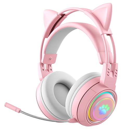 Lomiluskr RGB Cat Ear Wireless Headset with Detachable Mic