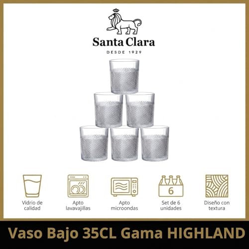 Miniatura 2 de Inde Santa Clara Set 6 Vasos De Cristal Agua 35cl Highland Tallado Transparente, Vasos Bajos De Vidrio Claro, Vasos Agua Aptos Lavavajillas Y Microondas