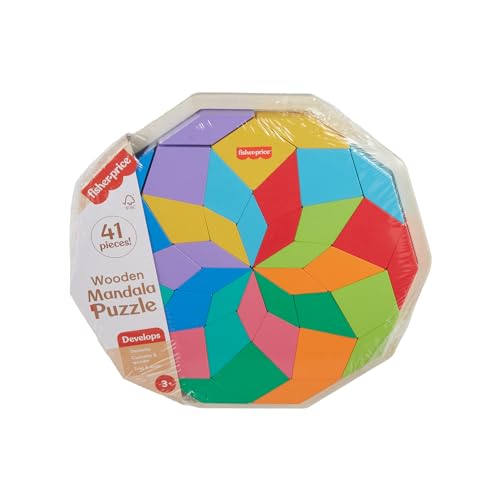 Fisher-Price Vorschulspielzeug Holzpuzzle mit geometrischem Mandala-Design, 40-teiliges Holzpuzzle für Kinder ab 3 Jahren, HXT94