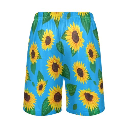 Sunflower Leaves Blue Pajama Shorts for Men Lounge Pants Lounge Sleep Bottoms Men'S Sleep Shorts with Pockets, S-XXL2