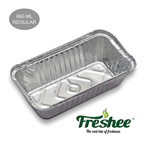 Image of Freshee Aluminium Foil Container 660ml - 25pcs| Food Silver Storage Disposable Containers with Lid For Kitchen