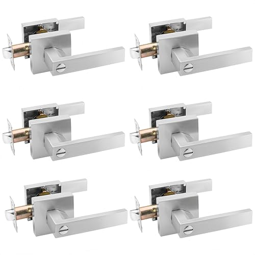 ANNFUZ 6 Packs Heavy Duty Zinc Privacy Door Lever Lock (Brushed Nickel