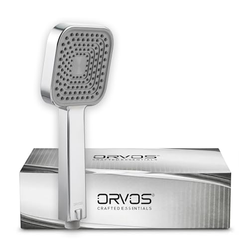 Image of Orvos Hand Shower Single Mode - Matrix, Square 4x4 inches, Chrome Plated With High Grade Korean ABS material from LG, Light Grey and Chrome Color, Head only, for high end luxury bathrooms