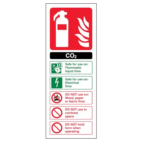 Vsafety, 11004AJ-R, cartello per estintore, CO2 ID, in plastica rigida, orientamento verticale, 100 mm x 280 mm, nero/verde/rosso (lingua italiana non garantita)