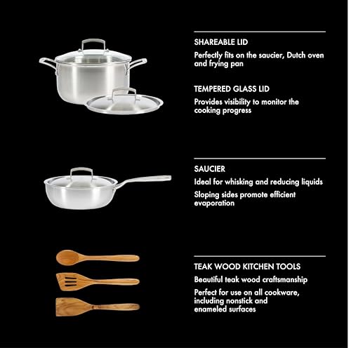Image of Babish 10-Piece Professional Tri-Ply Non-Toxic Pots and Pans Cookware Set - Durable, Even Heat Distribution for Cooking and Baking