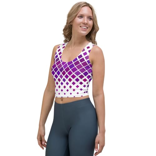 Haut court pour femme confortable coupe près du corps stretch motif violet carré