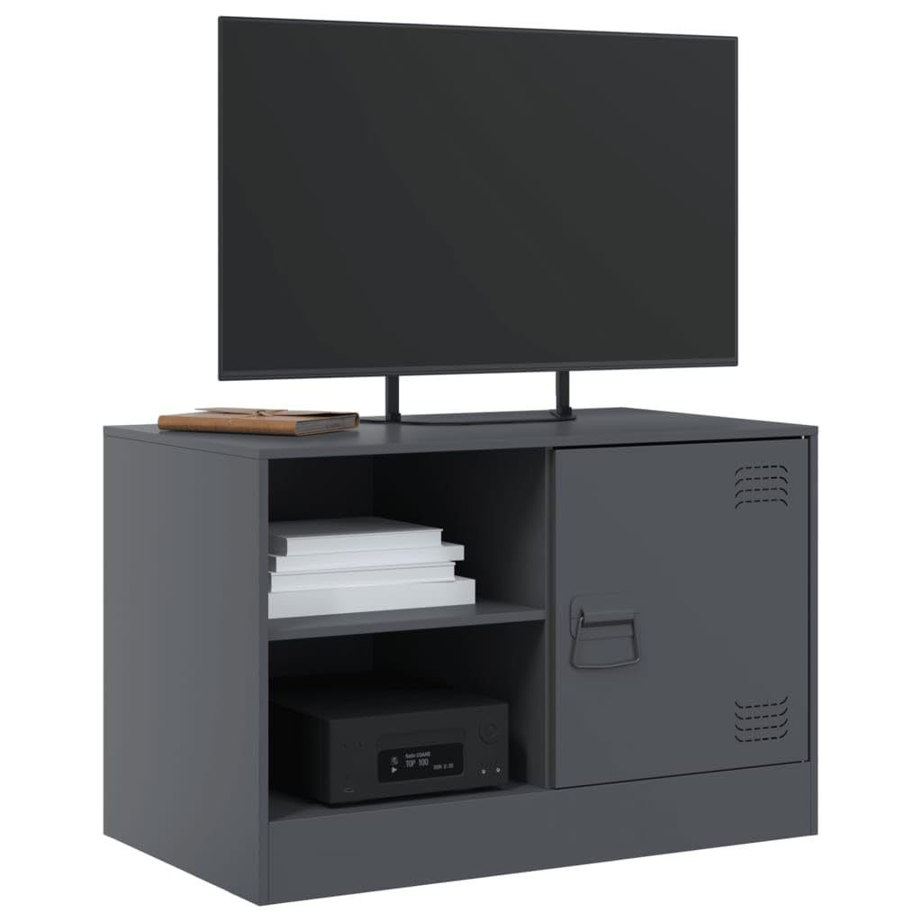 TV Sideboard Anthrazit 67x39x44 cm aus kaltgewalztem Stahl Modernes Lowboard mit Metallgriff und 2 Ablagen Robustes TV Möbel für Wohnzimmer Flur Schlafzimmer