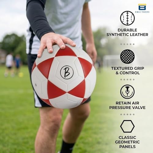 Image of Btag Football with Pump | Rubber Moulded Training & Match Ball | Suitable for All Age Groups | Outdoor Waterproof | for Ground, Grass & Turf (Red)
