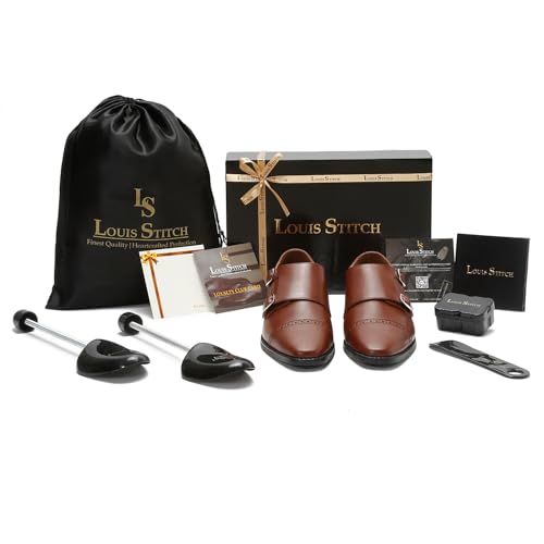 Image of LOUIS STITCH Men's Formal Shoes | Italian Leather Double Monk Strap Handcrafted | Stylish Lace-Up Business, Formal, (LSRXDMBU)